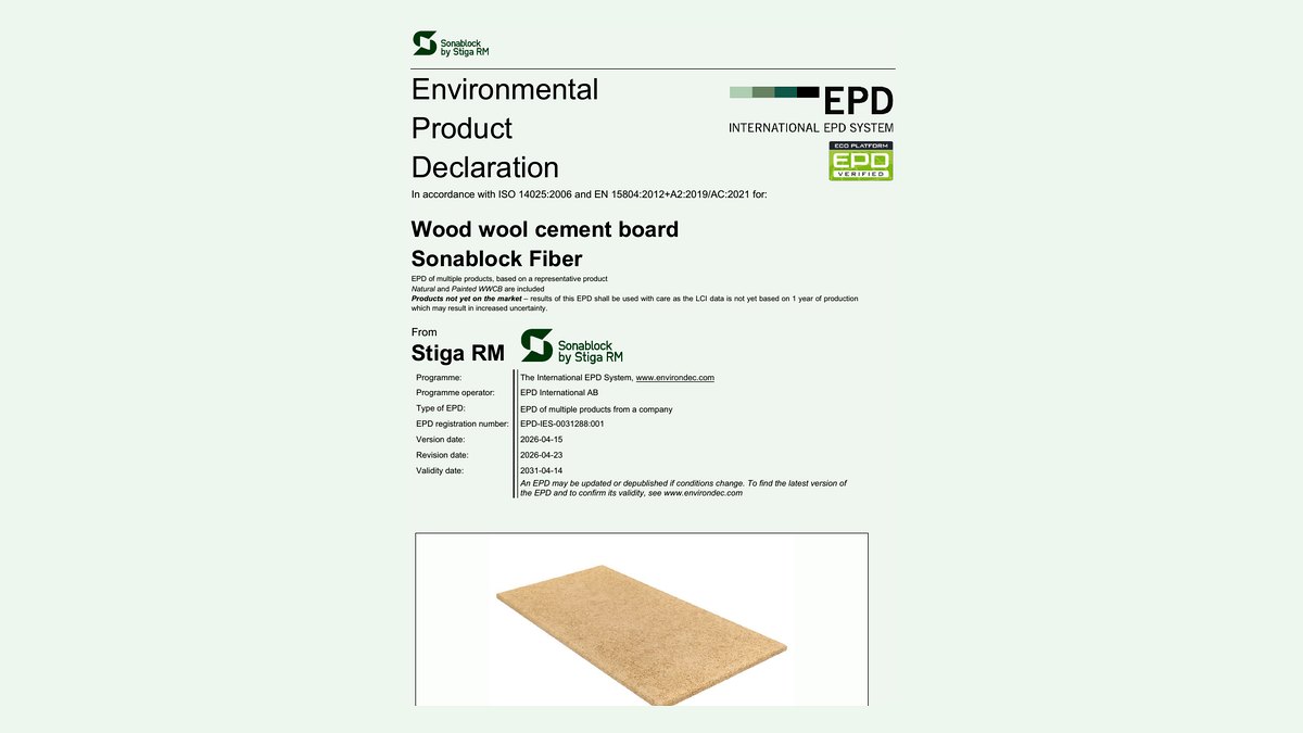 Document EPD pentru panouri acustice Sonablock Fiber din fibre de lemn